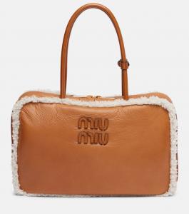 Кожаная сумка-тоут Beau Large Miu Miu, коричневый