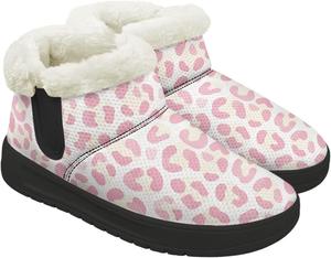 Женские зимние ботинки KEIAHUAN с утеплителем из меха, удобные кроссовки на снег с пушистым воротником, подходящие для улицы, Pink Leopard