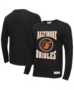 Мужская черная футболка с длинным рукавом Baltimore Orioles с арочным логотипом, выполненная из ткани слаб Mitchell & Ness
