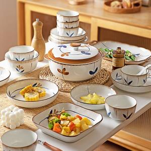 Modern Housewife Набор японской ретро посуды Modengzhufu керамические миски и тарелки подарок на новоселье красивая домашняя утварь палочки для еды с двуручным суповым горшком на 8 персон 39 предметов