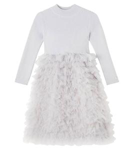 Платье Cecilly с рюшами из шерсти и тюля Donsje, Light Grey