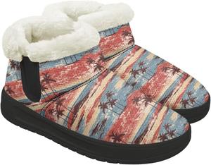 Теплые зимние ботинки для женщин с меховой подкладкой, средние по голенищу, удобные снежные ботинки для прогулок на улице, пушистая обувь Chririnla, Coconut Tree Tie-Dye