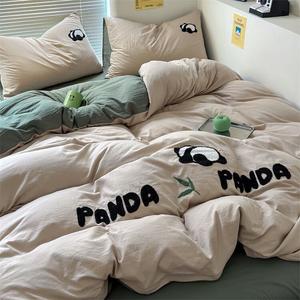 AVIVI Комплект постельного белья, 4 предмета, простыня 180x220 см, пододеяльник, цвет панда - верблюжий