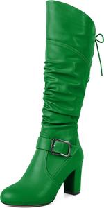 Женские сандалии Zamikoo, свободные ботильоны до колена с круглым носком, массивным каблуком, боковой молнией и металлической пряжкой, высокие повседневные сапоги на каблуке 3,5 дюйма, Green
