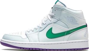 Кроссовки Nike Air Jordan 1 Mid для мужчин, White/Green-Purple
