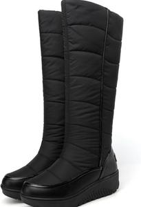 Женские зимние высокие сапоги с утеплителем, круглым носком, плоским каблуком, толстой подошвой, меховой подкладкой, легкие, противоскользящие, до колена, подходят для зимы, снега и шопинга NEGYANME, Black