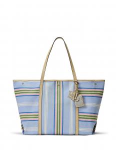 Сумка Striped Twill Large Emerie Tote Ralph Lauren, небесно-голубой