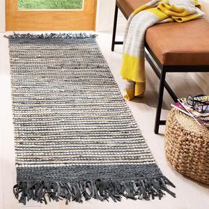 Ковер-дорожка SAFAVIEH, 69 x 275 см, Vintage Leather Collection, Dark Grey & Multi, ручной работы, бохо с бахромой из кожи, идеально подходит для помещений с высокой проходимостью в гостиной, спальне (VTL373D)