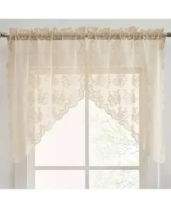 Короткие гирлянды в стиле кафе Jolene из кружева с цветочным принтом и карманами для маленьких окон - длина 28 х 36 дюймов (цвет слоновой кости, набор из 2 шт.) Hlc.Me, taupe