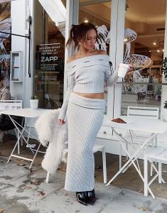 Эксклюзивная трикотажная макси-юбка с отворотом на талии Frolic x Bella Stovey серого цвета The Frolic