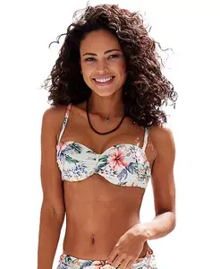 Женский купальник-бандо с тропическим принтом, размеры бюстгальтера LASCANA, белый