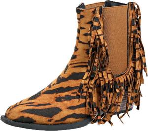 Azttoztto Женские ботильоны с леопардовым принтом, бахромой, массивным каблуком и заостренным носком, средние сапожки на каждый день и для повседневного ношения