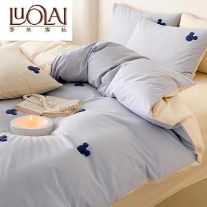 LUOLAI HOME Комплект постельного белья, 4 предмета, 150x200 см, простыня, пододеяльник, 2 наволочки, для матраса 200x230 см, Simple Mickey, светло-голубой