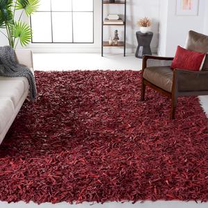 Ковер SAFAVIEH, 244 x 305 см, - коллекция Leather Shag - большой - Red, ручная вязка из кожи, современный дизайн, идеально для гостиной, спальни, столовой (LSG511D)