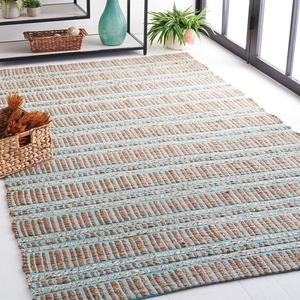 Ковер SAFAVIEH, 153 x 244 см, Natural Fiber Collection, Teal & Natural, ручное плетение, полосатый джут и хлопковый джут, идеально для помещений с высокой проходимостью в гостиной, спальне (NFB651K)