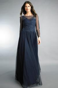 Вечернее платье с вышивкой и длинными рукавами Basix Black Label, темно-синий