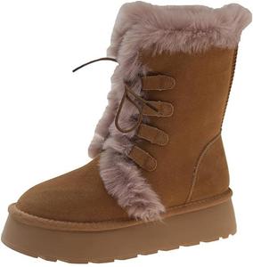 Женские зимние ботинки с теплой подкладкой из меха, удобные слипоны, утепленные снегоступы для улицы с противоскользящей подошвой и шнуровкой, ботинки до щиколотки Generic, Brown