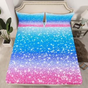 Erosebridal Комплект постельного белья для девочек Rainbow Stars с пастельным омбре и блестками, Multi 5