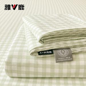 Yalu Простыня 160х230 см из хлопка, клетка светло-зеленая, мягкая и дышащая