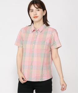 Рубашка из сирсакера Vacationland, пуловер, с коротким рукавом, в клетку, японский крой.