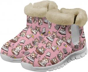 Женские зимние сапоги JoyLamoria, теплые ботинки, красные с принтом грибов, луны и звезд, пушистые ботильоны на меху для женщин, уютные обувь для прогулок, легкие кроссовки