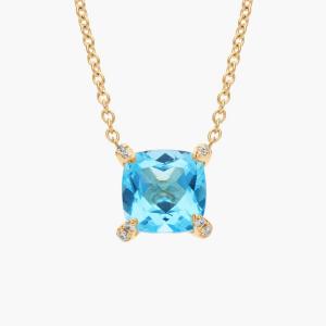 Подвеска с голубым топазом швейцарской огранки и бриллиантами в желтом золоте 14 карат (7 мм) Blue Nile