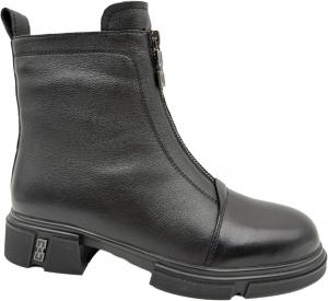 Женские кожаные боевые ботинки с передней застежкой-молнией, массивной подошвой на платформе, длиной до щиколотки Generic, Black