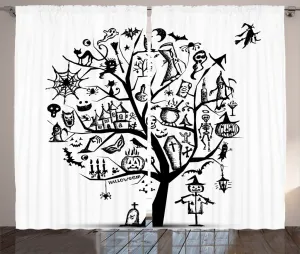 Штора ABAKUHAUS в деревенском стиле на Хэллоуин, Муха-ведьма, универсальная, для гостиной, с петлями и крючками, 280 x 175 см, цвет: белый, черный