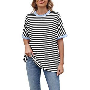 Женская полосатая футболка с коротким рукавом casual loose fit crewneck Clearflower, Black