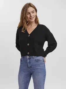 Кардиган Vero Moda "VMLEA LS КАРДИГАН С V-образным вырезом и манжетами ", черный