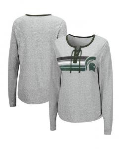 Женская серая футболка Michigan State Spartans Sundial Tri-Blend со шнуровкой и длинными рукавами Colosseum, серый