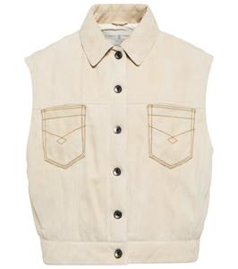 Жилет из замши с декоративным узором Brunello Cucinelli, Buttercream