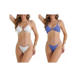 2 комплекта женского купальника бикини с квадратным верхом и регулируемыми лямками Inspire Chic, White Blue