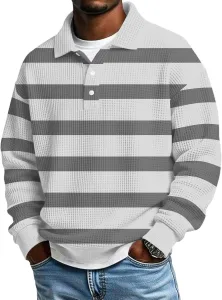 Мужская классическая поло с длинным рукавом и вафельным воротником lopmou