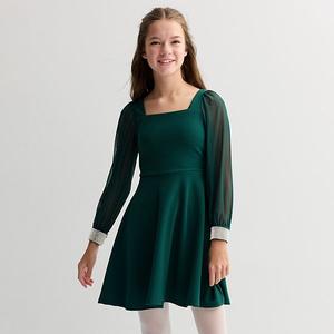 Платье с сетчатыми рукавами Girls 7-16 scuba crepe в размерах regular и plus Speechless, Green