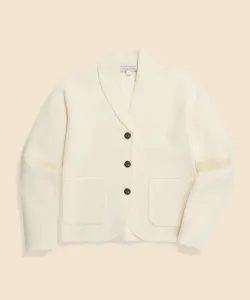 Куртка из хлопка и полиэстера в миланскую ребристую вязку с металлическими пуговицами из стекловолокна.