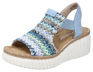 Босоножки Rieker на платформе, летняя обувь, босоножки, каблук на платформе, на резинке, голубой