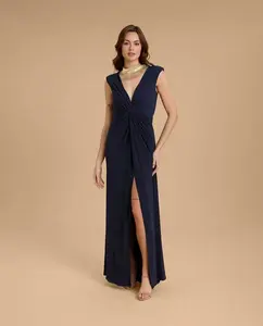 Длинное платье с узлом и разрезом Veneno en la piel, синий