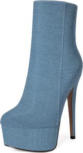 Женские ботильоны MERRORI на платформе, с фантазийным глянцевым дизайном, молнией, однотонные, с круглым носком и шпилькой, высоким каблуком 6 дюймов, Light Blue Denim