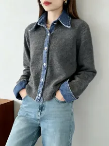 Многослойный вязаный топ в стиле джинсовой рубашки для женщин Doux Belle, цвет Dark Gray