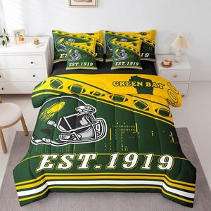 Erosebridal Комплект постельного белья Football City с зелеными и желтыми сезонными расцветками, Green,yellow