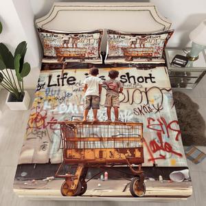 Erosebridal Комплект постельного белья Black Boys с граффити принтом в стиле хип-хоп, Beige