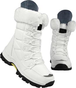 Зимние женские сапоги, водонепроницаемые, легкие, утепленные, с меховой подкладкой, средние по голенищу, с рельефной подошвой, на шнуровке, женские высокие ботинки, противоскользящие, повседневные для прогулок на улице, ботильоны JYSwoshoe, B-White