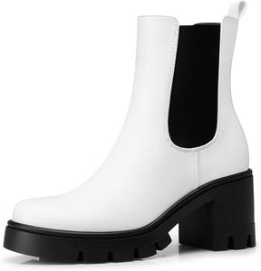 Женские ботильоны Chelsea: 7,4 см массивные каблуки, модные платформенные короткие ботинки, осень-зима 2025, для выхода в свет, работы, офиса, компании, бизнеса, выходных, путешествий, отпуска, поездок CELLENZ, White