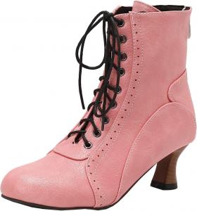Элегантные женские ботильоны на среднем каблуке с молнией, повседневные короткие ботинки с круглым носком для ежедневной носки XIEPP, Pink