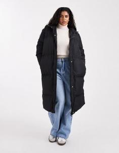 Длинное пальто Threadbare Plus с капюшоном черного цвета