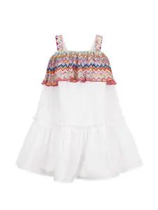 Платье с ярусами и зигзагообразной отделкой Missoni Kids, белый