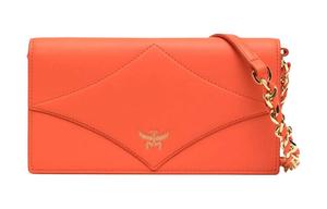 Кожаная наплечная сумка через плечо, кошелёк Tubas Женская оранжевая MCM