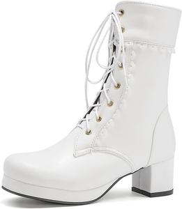 Женские ботильоны VOKLIN в стиле Лолита для косплея, с круглым носком, на шнуровке, с массивным средним каблуком, короткие, White-Velvet Lined