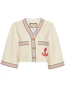 Укороченный кардиган с аппликацией Anchor Gucci, бежевый